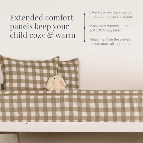 Image of Beddy's Warm Tan Checkered All-in-One Zipper Bedding Set for Kids - Toddler | Smooth-Glide Zippers, Easy To Make & Wash, Soft Durable Fabric, Checkered Interior, Includes Pillowcase & Sham