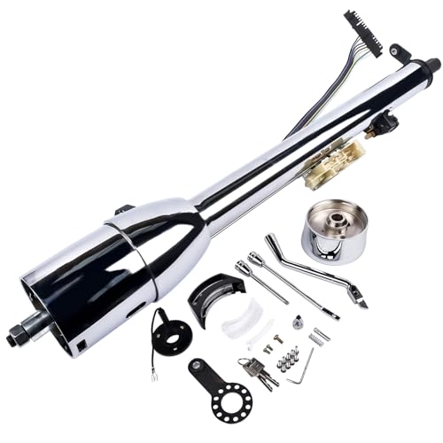 Flynsu 28" Tilt Automatic Steering Column Chrome Replacement for Chevy GM with Key & 9-Hole Wheel Adapter Floor Shift Hot Rod R91004C-28 Stainless Steel