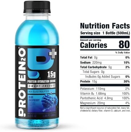 Protein2o 15g Whey Protein Infused Water Plus Energy, Blueberry Raspberry, 16.9 oz Bottle (Pack of 12)