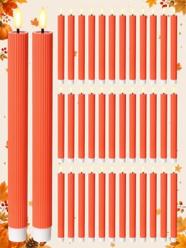 Image of Treela 36 Pcs Flameless Taper Candle,Orange, 0.8x10″, Vertical Stripes