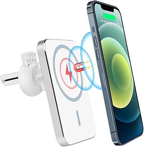 Cargador inalámbrico coche Magsafe 15W 2 en 1 soporte ventosa para iPhone 12 Pro Max blanco