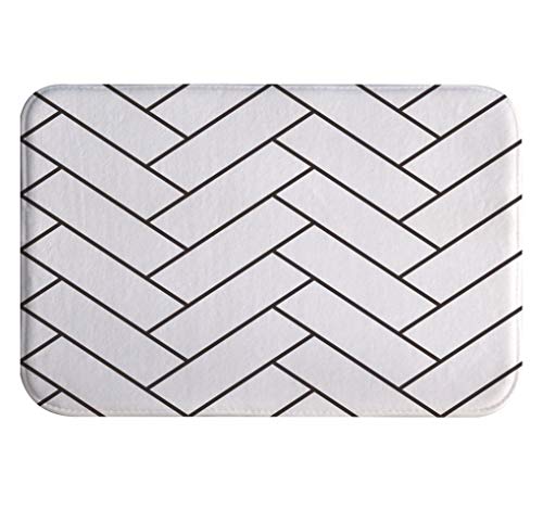 A.Monamour Antidérapant Absorbant Lavable Tapis de Bain Motif Géométrique Brique Fond Noir Et Blanc Doux Flanelle Tapis pour WC Salle de Bain Lavabo...