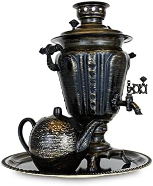 Russian Samovar 110V electric 3 liters "Loft Style" in the set with teapot and tray. Tea Maker, Heating Boiler