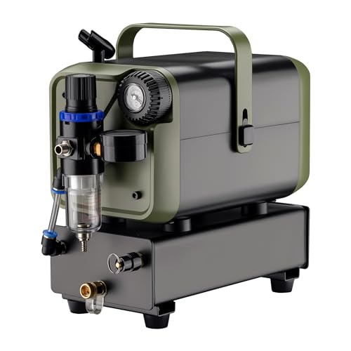 Wiltec Airbrush Kompressor HS-679F 1/6 PS, Druckluftkompressor 28 l/min Luftzufuhr, Kompressor für Airbrush-Pistole mit Halterung, Luftkompressor mit Druckmesser für Airbrush-Design