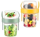 Seveston 4 x Joghurt-Töpfe, 1100 ml, wiederverwendbar, für Übernachtung, Haferflocken, mit Deckel, für unterwegs, Frühstücks-, Müsli-, Snack-Töpfe für Obst, Müsli, Milch, Brei (2 Stück (grau, gelb))