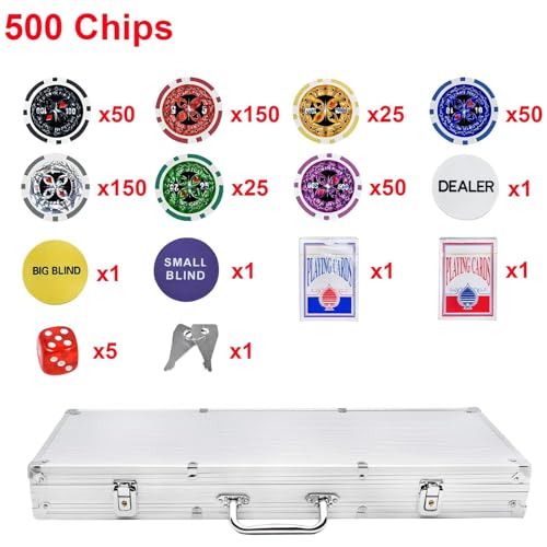 Pokerkoffer mit 500 Laser-Pokerchips und Zubehör