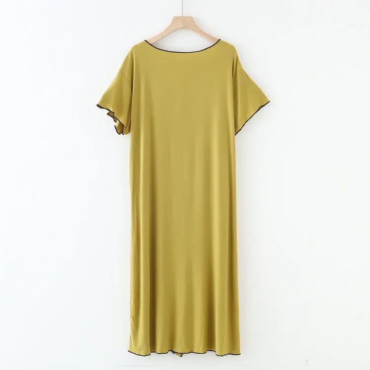 OFFSUM Camisón De Pijama De Mujer - Ropa De Dormir Clásica De Gran Tamaño De Color Sólido con Cuello En V De Algodón Informal Suave Y Ligera Ropa De Hogar con Temperamento De Verano