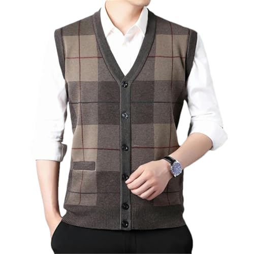 Men Wool Knit Vest Buttons Down Cardigan Sleeveless Basic Thick for Autumn Winter Patterns Vintage Casual Male