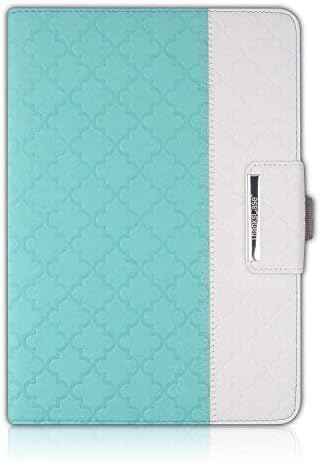 Thankscase Case Compatible for iPad Pro 9.7, Rotating Leather Case Cover with Beautiful Quatrefoil Lattice Embossed Pattern, Swivel Case Bulit-in Wallet Pocket and Hand Strap (Mint Quatrefoil)