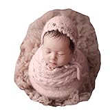 Newborn Photography Props Wrap Blanket & Bonnet Hat Set, Stretch Gold Star Mohair Baby Boys Girls Picture Shoot Outfits (Pink)