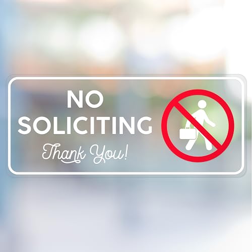Image of ExcelMark No Soliciting Window Stickers - 3 inch x 7 inch Transparent Vinyl Sticker Sign - Select From Sticky Front or Sticky Back For Interior or Exterior Use - Pack of 3 (Interior)
