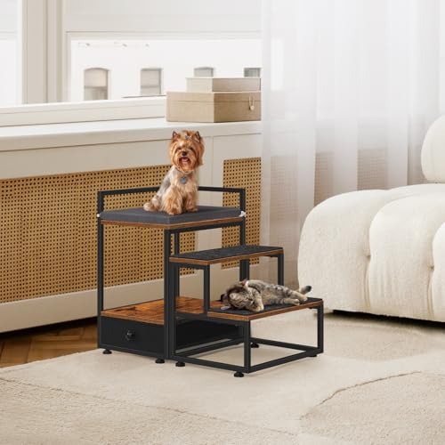 Dog Perch to Look Out Window, 19.6" H Pet Bunk Bed with Storage, Steps Dog Stairs for Beds for Small Dogs and Cats, Pet Window Seat with Soft Cushion, Brown