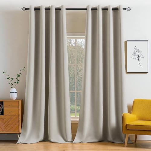 MIULEE Blackout Curtains 96 Inches Long for Bedroom Living Room Thermal Insulated Room Darkening Grommet Top Solid Light Blocking Drapery Set of 2 Window Panels Stone