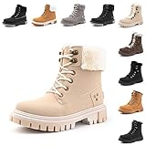 botas nieve cordones Antideslizante y duradero: las suelas de goma de estas botas de invierno son súper resistentes al desgaste, antideslizantes, son cómodas de usar y caminar durante mucho tiempo. La suela con líneas especiales tiene un fuerte agarre y un excelente rendimiento antideslizante, lo que mejora enormemente la seguridad.
