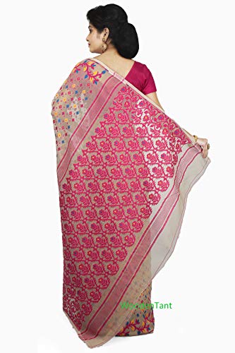 Image of WoodenTant Women's Dhakai Jamdani Soft Cotton Silk Saree With Thread Work.