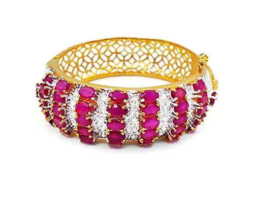 Gorgeous 22K 23K 24K Thai Baht Yellow Gold Plated Women Rare Thai Cubic Zirconia Cz Aaa Syn Ruby Bracelets Cuff Bangle 5.5 Cm #TOP24
