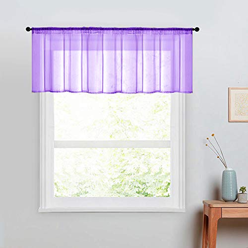 MRTREES Sheer Curtain Valance 54x16 inch Length Purple Living Room Voile Valance Curtains Bedroom Window Rod Pocket Violet Kitchen Valance 1 Panel