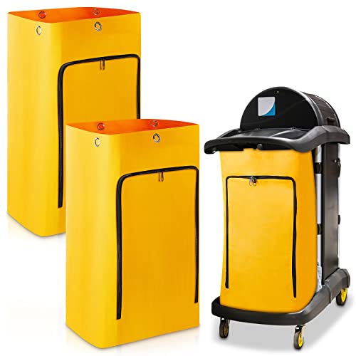 Image of Meanplan 2 Pack Cleaning Cart Bag Zippered Front Replacement Janitorial Cart Thick Bag Large Capacity Commercial Cleaning Bags for Housekeeping Carts, Yellow (26.5 x 15.5 x 10.5 Inch)