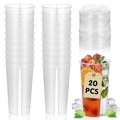 20PCS Disposable Plastic Cup Split Cup for Drinks Round Shape Double Thicken Cup Couple Sharing Drinking Cup with Lids for Milk Tea Boba Juice Shop Party