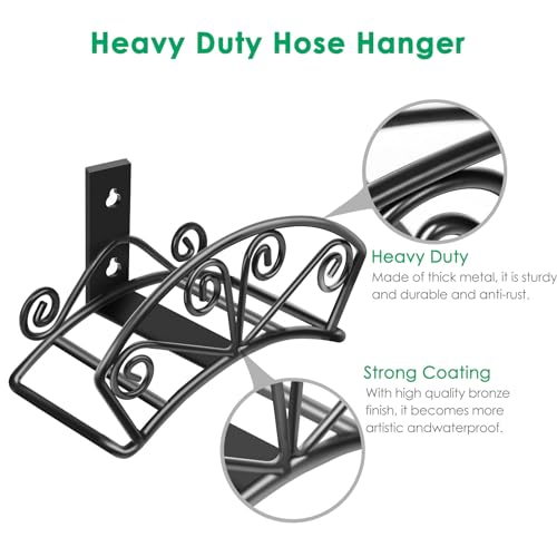 Image of TomCare Garden Hose Holder Heavy Duty Water Hose Holder Solid Metal Hose Hanger Wall Mount Decorative Durable Garden Hose Storage Hose Reel Hose Organizer for Outside Yard, Black