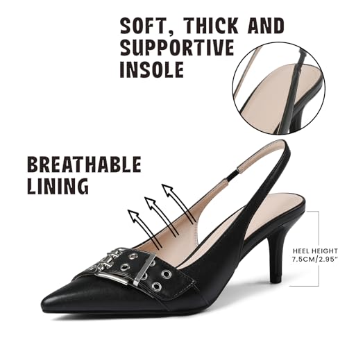 Eteridrey Kitten Heels for Women Pointed Close Toe Elastic Slingback Heel Comfortable Sexy Pumps Party Office Dress Shoes4