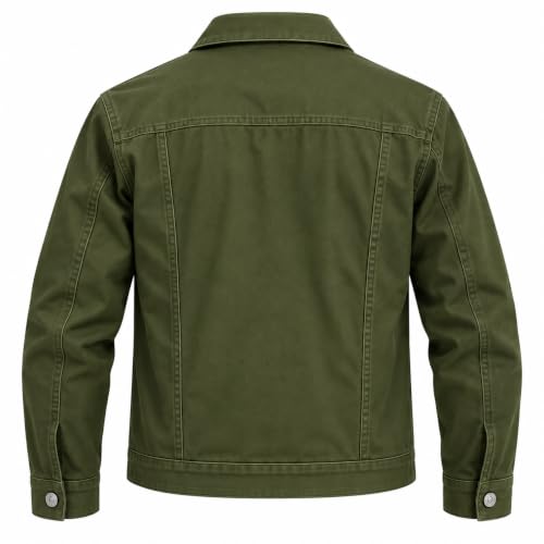 Image of MONTREZ Men's Jacket Spread Collar Solid Lightweight Casual Denim Jacket (IN, Alpha, Olive) (IN, Alpha,S, Regular)