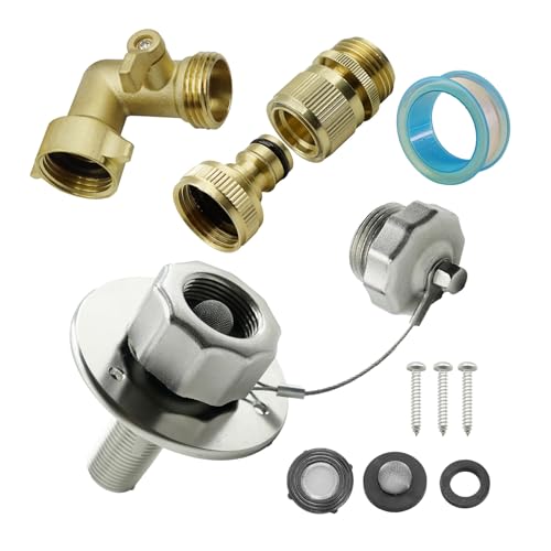 TEMOOUES Set universale di porte di riempimento per serbatoi di acqua in acciaio inossidabile per camper Accessori per rimorchi Kit di accessori per ingresso acqua resistente alla corrosione Design