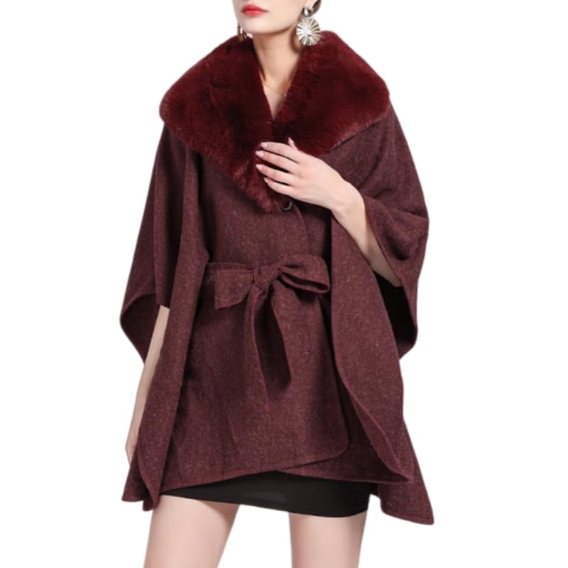 Poncho di Lana da Donna, Abbigliamento Invernale, Cammello, Pelliccia Sintetica, Ampio Risvolto, Cardigan con Cintura, Mantello, Sciarpa Calda E Oversize, Coperta, Scialle, Giacca, Elegante