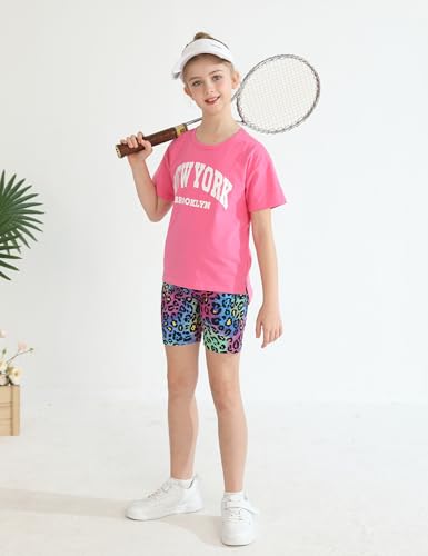 Image of mksodopy Girls Summer Clothse Graphic Print Front and Back High and Low Irregular T-shirt Cycling Shorts Set
