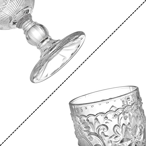 Lyellfe Set Of 4 Clear Glass Goblet, 12 Oz Retro Vintage Stemware Wine Glasses, Crystal Embossed Romantic Footed Glasseware For Iced Beverage, Wine, Cocktail, Party, Dishwasher Safe #TOP3