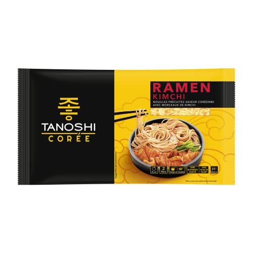 TANOSHI Ramen Precocido con trozos de Kimchi - Fideos coreanos instantáneos para 2 personas - 360 g