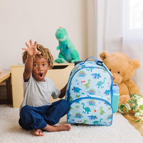 Image of Wildkin Kids 16 Inch Rolling Luggage for Boys & Girls - Lightweight Carry-On Suitcase with Telescoping Handle & Rolling Wheels for School, Travel & Overnight Trips (Dinosaur Land)