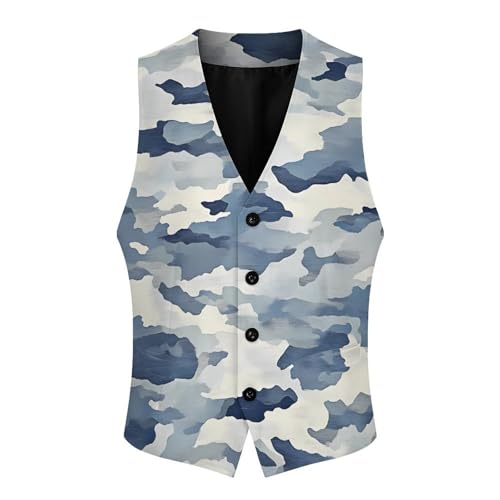Blue Gray Camouflage Men's Formal Suit Vest for Business Formal Or Casual Dress Waistcoat Wedding4
