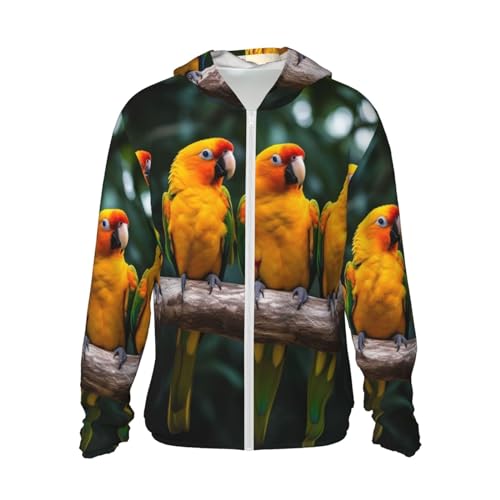 Veste à capuche UPF 50+ zippée à motif perroquets jaunes pour femme et homme