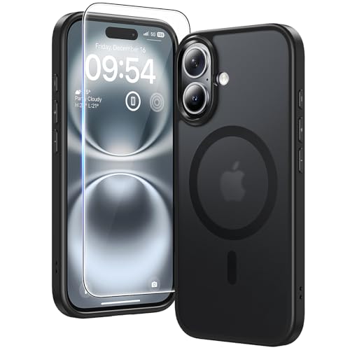 TAURI Funda Magnética para iPhone 16 Plus 6.7", Mate Negro