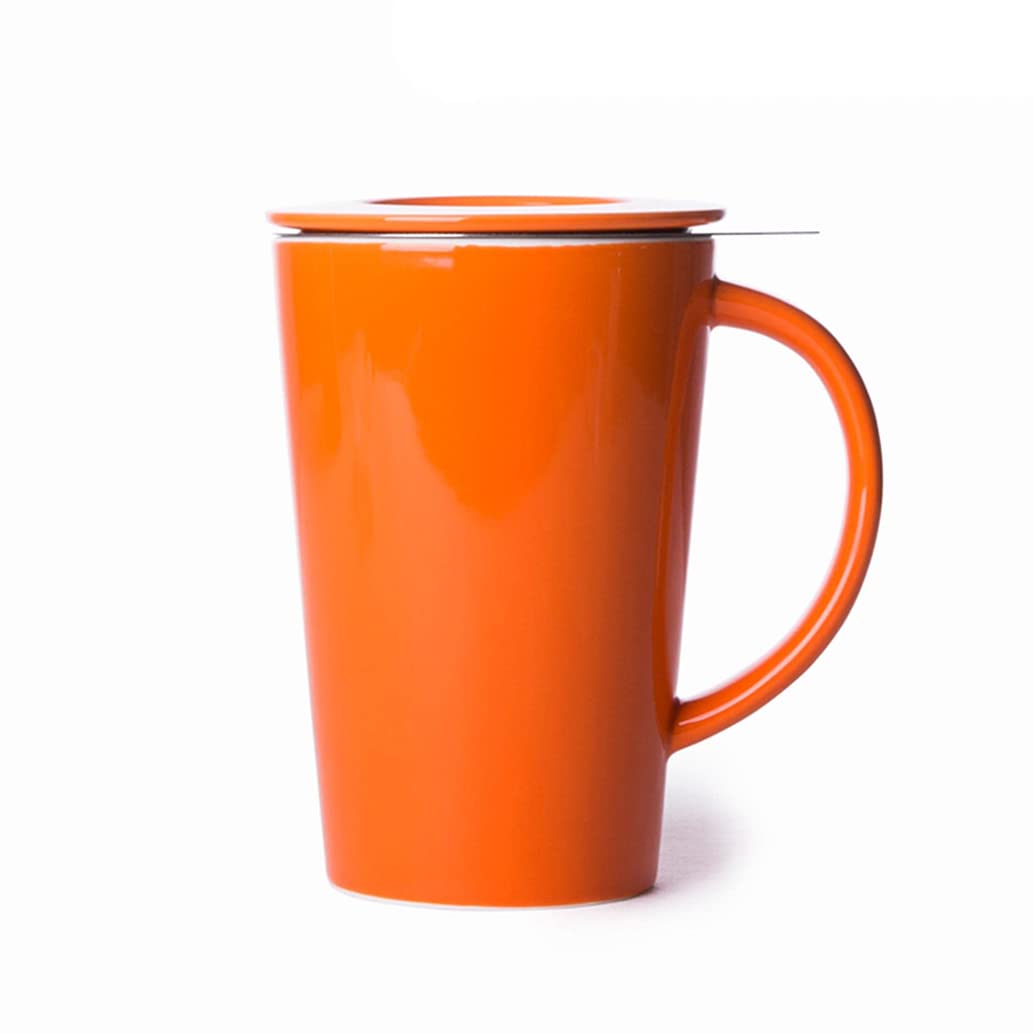 Tasse De Thé en Porcelaine avec Infuseur Et Couvercle, avec Filtre, Tasse De Thé À Feuilles Lâches pour Le Thé/Café/Lait/Femmes, Micro-Ondes Et Lave-Vaisselle Orange
