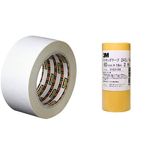 3M スコッチ 一般用 両面テープ 50mm×20m PGD-50 & マスキングテープ 243J Plus 60mm×18M 2巻パック (243J 60)【セット買い】