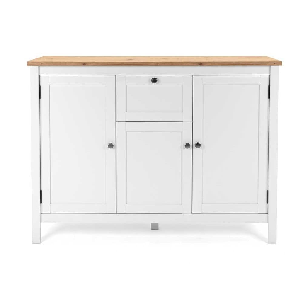 Landhaus Sideboard (B/H/T: 120 x 90 x 40 cm) 3 Rahmentüren, 1 Schubkasten | Stollenfüße | Metallbeschläge antik | Magnetverschluss