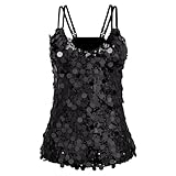WERFORU Women's Sequin Tank Tops Fashion Sleeveless V Neck Camisole Sparkle Strappy Halter Shirt for Party Concert Black