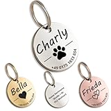 Hundemarke mit Gravur - Personalisiert - Edelstahl - ⌀23mm - Silber - Namensschild für Halsband - Dog Tag - Anhänger Marke für Hunde - mit Symbolauswahl - Tiermarke für Hunde, Katzen, Welpen, Pferde