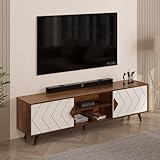 BLUEWUD Wilbrome Engineering Wood Floor Standing TV Entertainment Unit Set Top Box Stand/TV Cabinet with Shelves for Books & Décor Display Unit, Upto 75 Inches (Brown Maple & White)