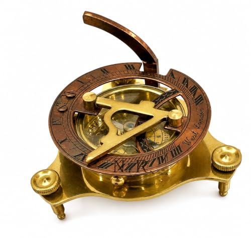 Brújula de bolsillo de latón hecha a mano, reloj de sol redondo West London, accesorio steampunk, brújula para barco marino miniatura 6