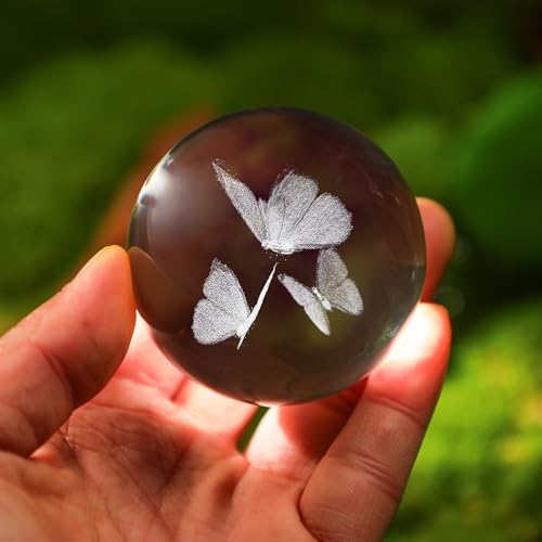 HDCRYSTALGIFTS 3D Laser Engraved Butterfly Crystal Ball Paperweight 2.36in(60mm) Glass Decorative Ball for Room Table Ornament Butterfly Figurines for Mom Women Friends - Thumbnail 7