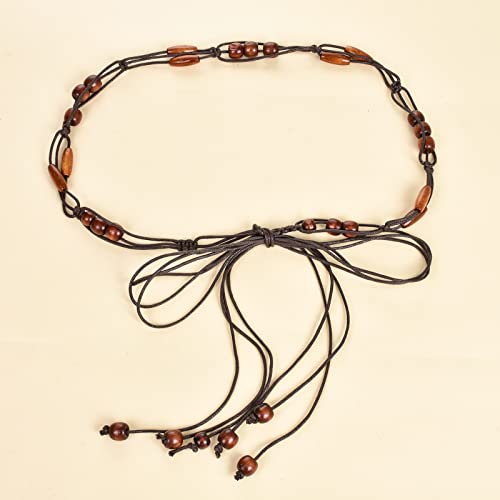 Iluvatar Women's Tassel Knotted Belt Thin Belt Women's Bohemian Style Cross Knotted Hand Woven Belt Wooden Beads Knotted Waist Rope #TOP6