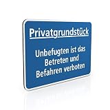 Betriebsausstattung24 Hinweisschild Privatgrundstück - Unbefugten ist das Betreten und Befahren verboten - Querformat 30,0 x 20,0 cm - 2mm (Aluminium Verbundplatte, Blau)