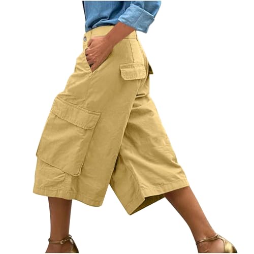 Cargo Capri Pants for Women Wide Leg Stretch High Waisted Vintage Lightweight Quick Dry Baggy Hiking Pants with Pockets