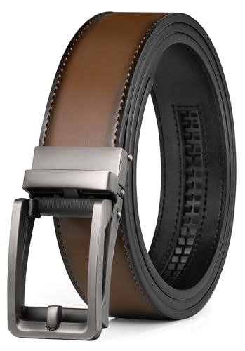 Men's Ratchet Belt, 1 3/8'' Genuine Leather Dress Belt, Adjustable for Gift, Dress and Casual, Trim to Fit