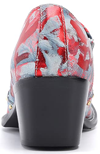 Santimon Mens Loafers Casual Dress Slip On Mocassins Gold Chain Metal Square-Toe Genuine Leather Heel Penny Loafers Wedding Party Disco Western Cowboy Ballroom Prom Shoes4