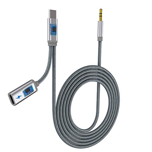 USB C to 3.5mm Audio Aux Cable with PD Charge Type c to Aux Headphone Jack Cable Adapter Headset Adaptor for Google Pixel 4, 3, 2, XL, iPad Pro, Galaxy Note10/Note 10+, HTC and More - 3.3FT