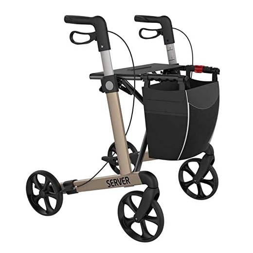 Rehasense Lichtgewicht-Rollator Server Komfort | Aluminium rollator belastbaar tot 150 kg met afneembare boodschappentas, aanklikhulp en softbanden (M, champagner)